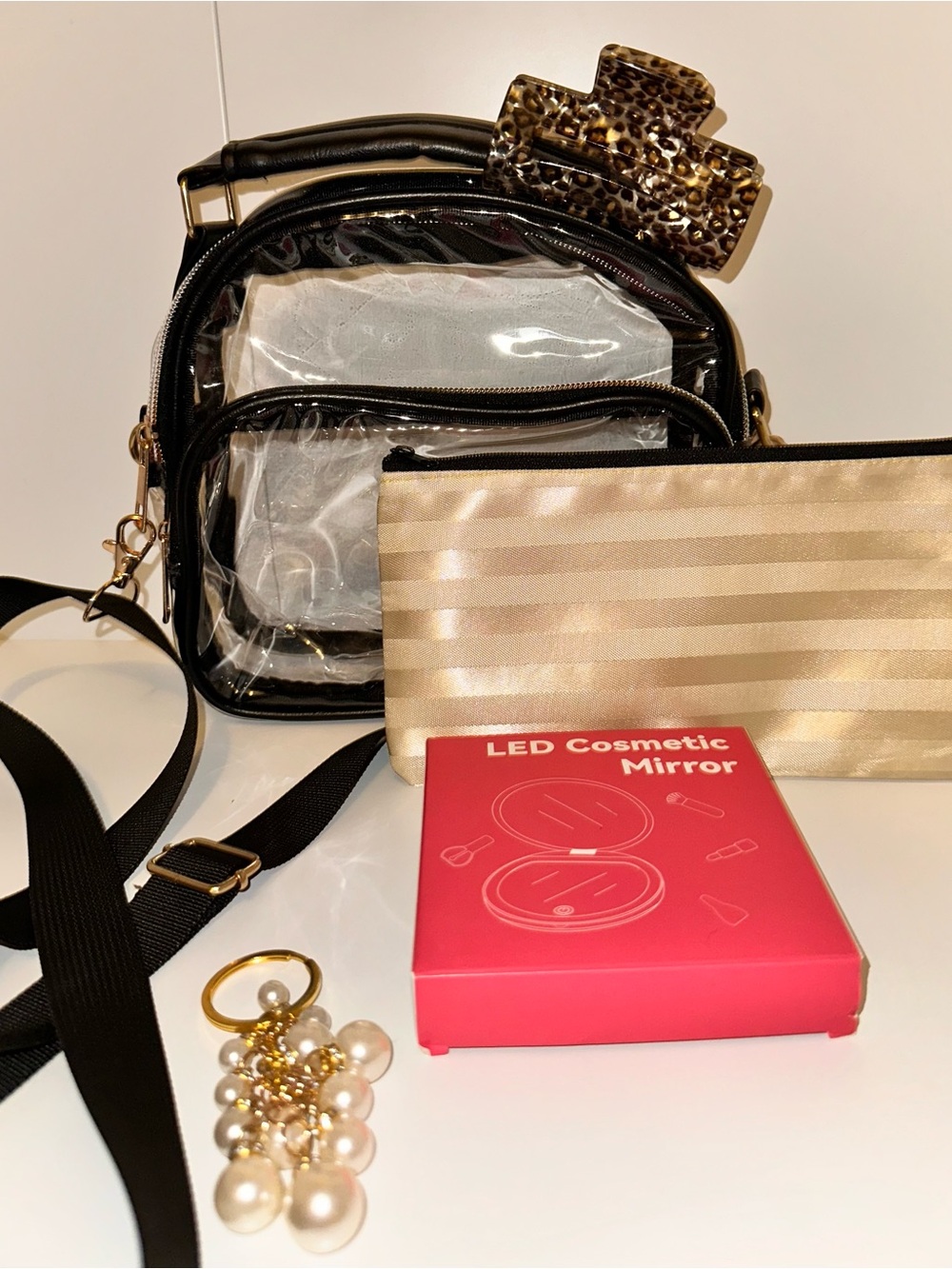Clear Stadium Bag Deluxe Set Leopard Claw Clip NEW